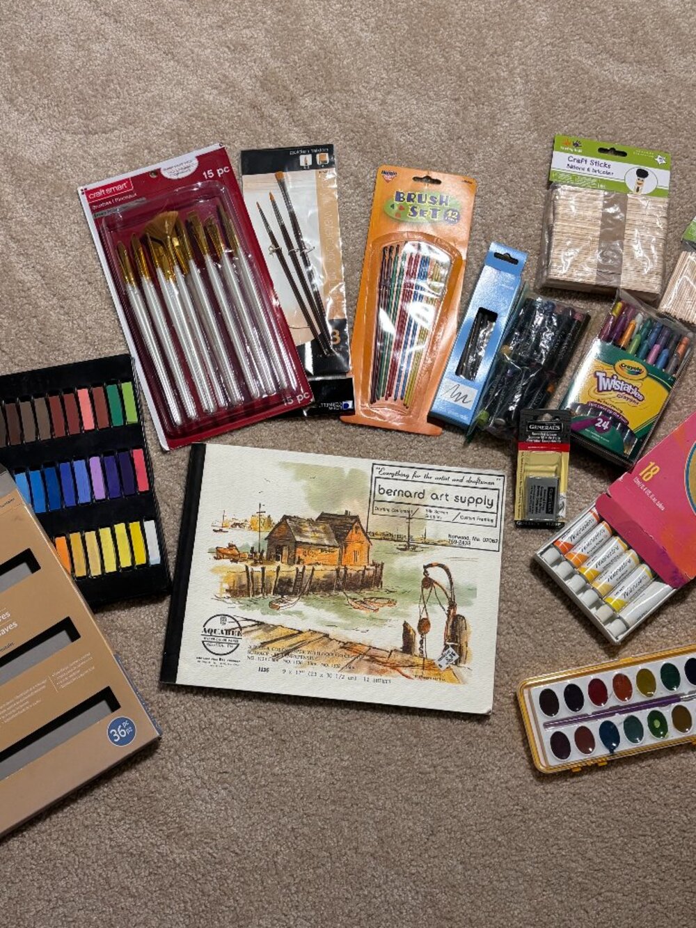 Art Supplies Bundle with Pastels, Watercolor, Brushes, Crayons